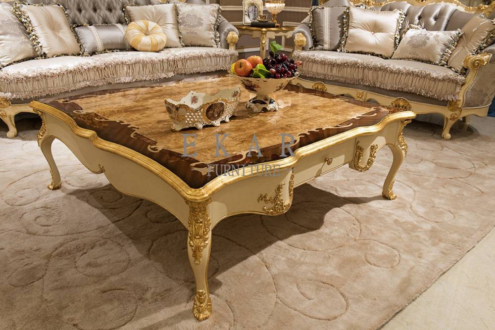 Wholesale High Gloss Finished Italian Classic Wooden Carving Tea Table