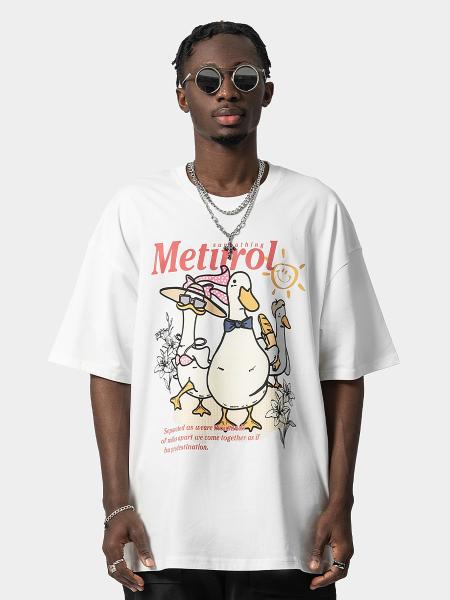 Euramerican Fashion Duck Print Cotton Oversize T Shirt Short Sleeve Men'S