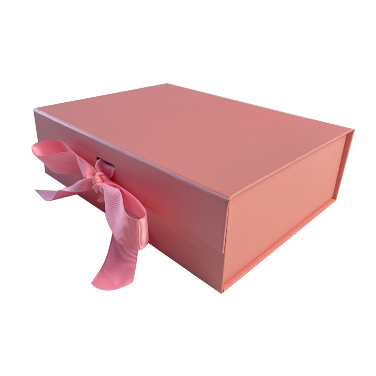 Pink Sturdy Paper Magnetic Cardboard Gift Boxes Recycled Keepsake With Ribbon