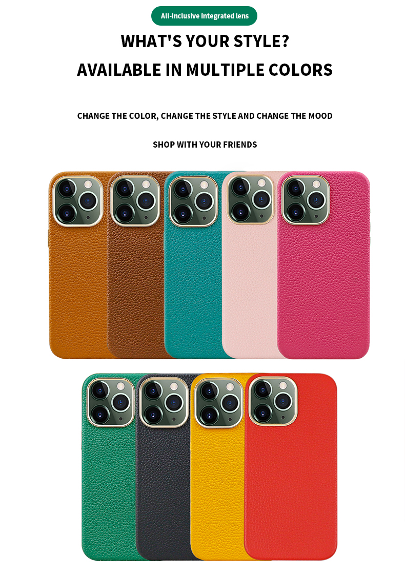 Sleek and Durable Genuine Leather Mobile Phone Cases for iPhone 11-15 Pebble Leather