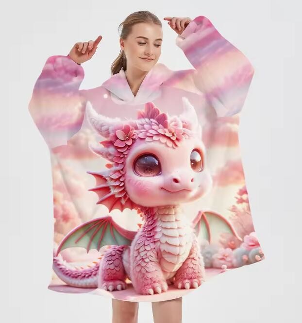 Custom Position Printing Anime Large Fleece Hoodie Blanket Wearable OEM