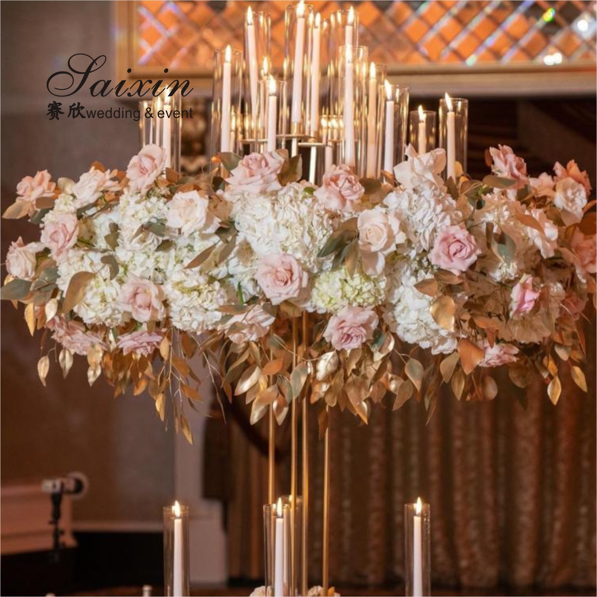 Tall Black Metal Flower Stand Arrangement Wedding Centerpiece