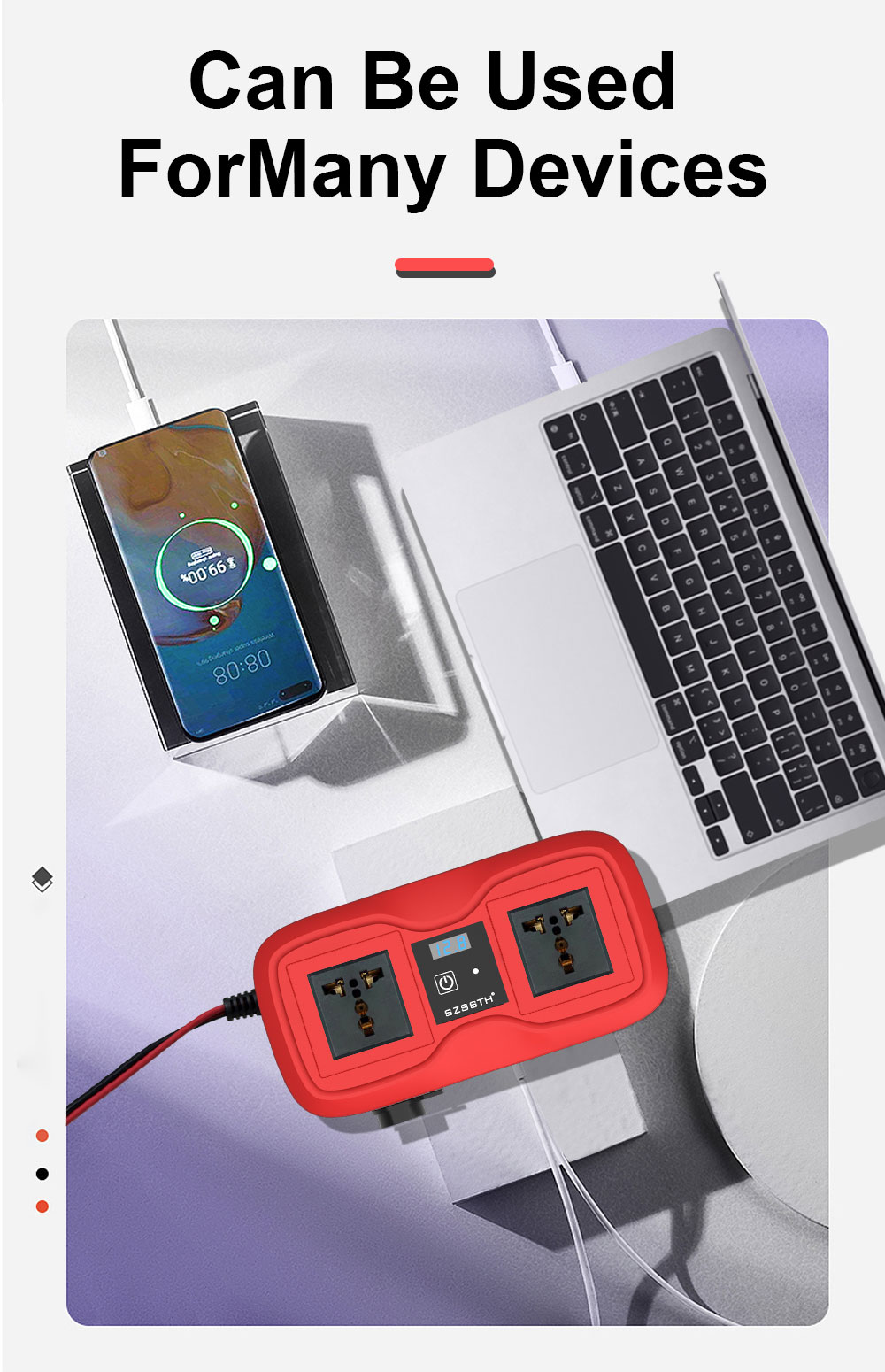 Customized Support SZSSTH Universal Socket Portable 12V 220V 2 AC Outlets 2USB 200W GaN PD Fast Charger Car Power Inverter