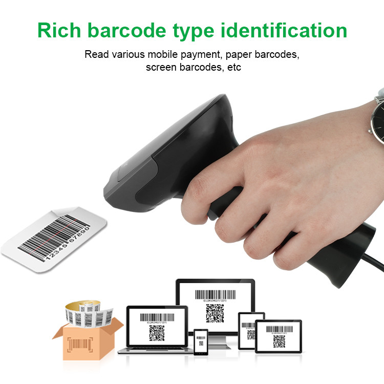 2D Wired POS Handheld Barcode Scanner 30fps Warehouse Gun With USB RS232 PS2