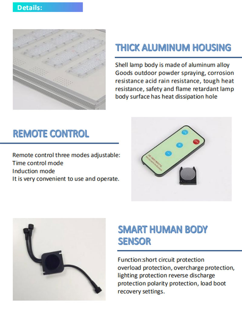 3030smd Led Chips Working Mode Off Grid Solar Street Lights with Light Sensor