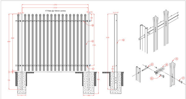 ISO-2001 Corrosion Proof Tower Fencing , Anti Theft 4 Foot High Fencing