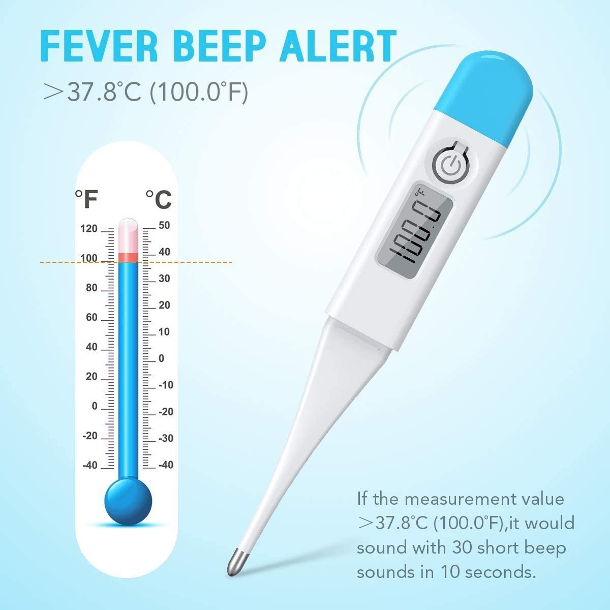 Medical Digital Thermometer with Fever Indicator and Memory Recall