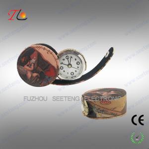China Fashion desktop decarational leather travel alarm Clock with printing images wholesale