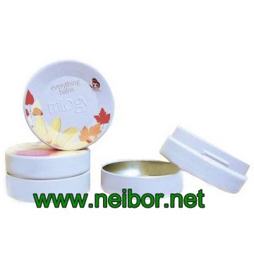 Quality Round Lip balm tin box 45ML 95ML lip gloss tin container with embossing for sale