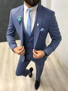 China 70% Wool 30% Poly Blue Groom Tuxedo Suit For Wedding wholesale