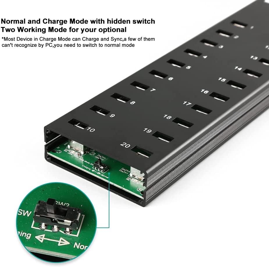 Industrial Grade 20 Port USB2.0 Hub Charger Data Sync And Charging Station