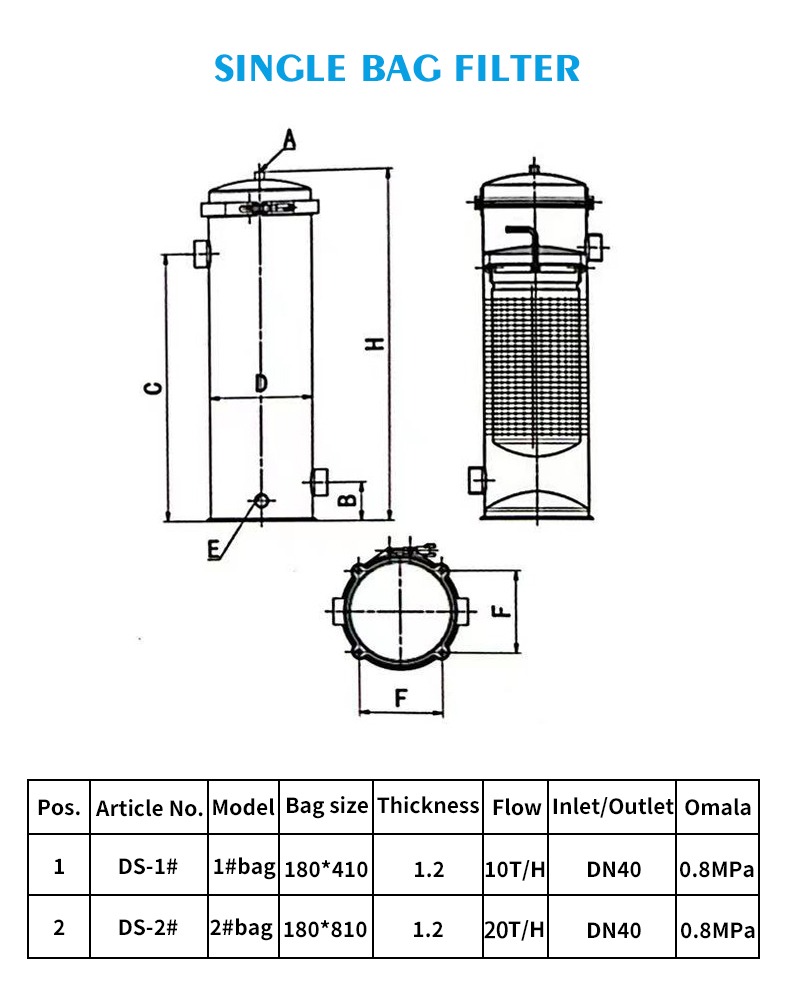 0.8mpa Industrial Stainless Steel Bag Filter Housing Cartridge Large Flow