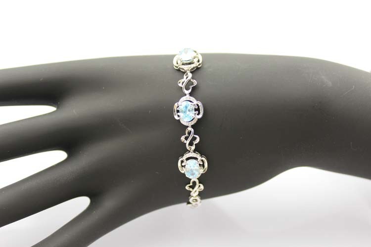 925 Silver 5x7mm Created Blue Topaz Cubic Zircon Link Tennis Bracelet (H11)