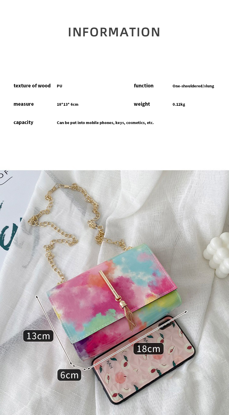 Women's Colorful Style Small Square Bag with Colorful Chains and Tassel Decoration