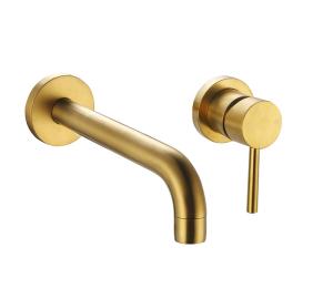 China Concealed In Wall Basin Mixer Faucet Single Lever Bathroom Brushed Golden Gold Brass wholesale
