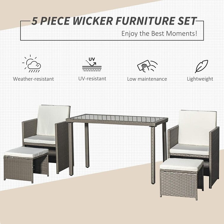 AJUNION Saving Space Design Furniture Garden Set with Cushions and PE Wicker Rattan