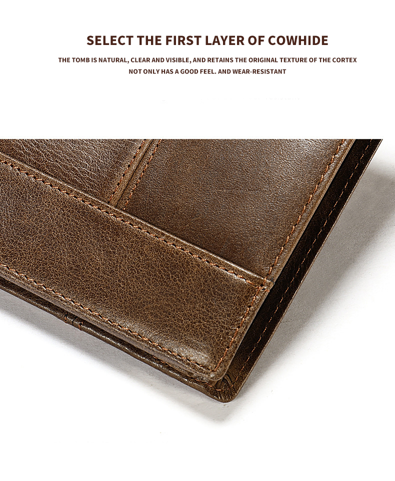 Custom Logo Men's Genuine Leather Bifold Wallet with RFID Protection and Card Holders