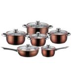 Factory Direct Sale Kitchen 12 Pcs Red Bronze Cooking Pans And Pots Cookware