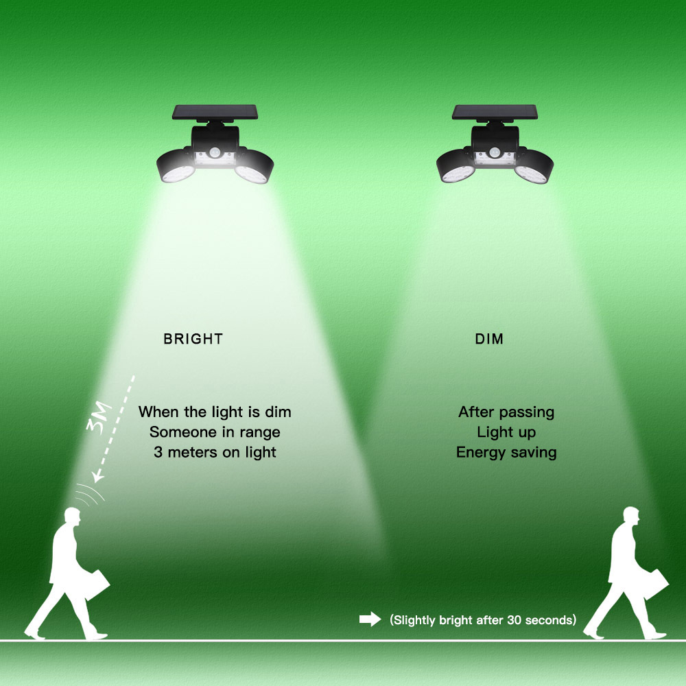 PIR Sensor 90lm 5V 1.3W Solar Wall Lamp Adjustable Angle Dual Head 2200mAh