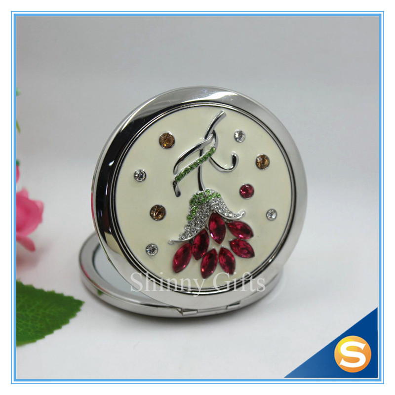 Shinny Gifts Customized Flower Design Round Shape Portable Pocket Mirror