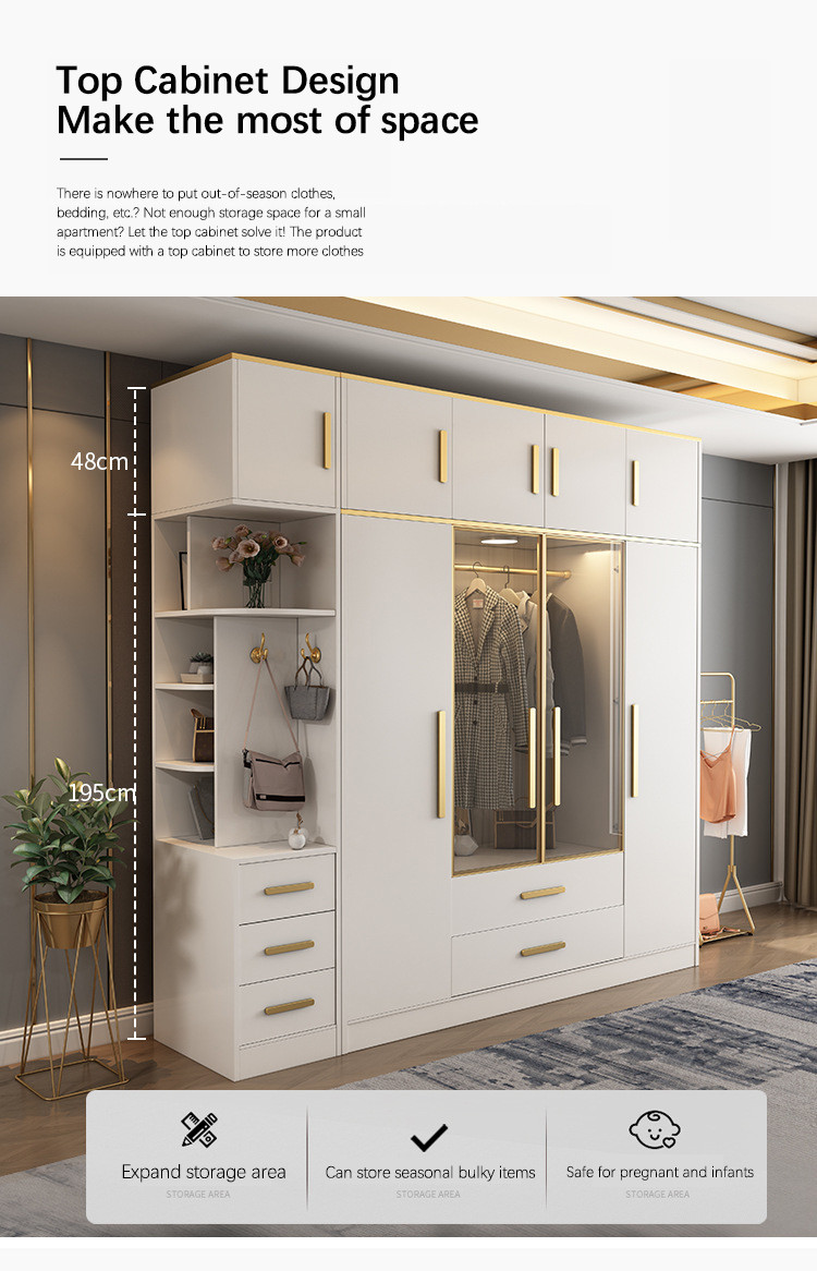 Home Modern Bedroom Furniture MDF Panel Freestanding Wardrobe Cabinet