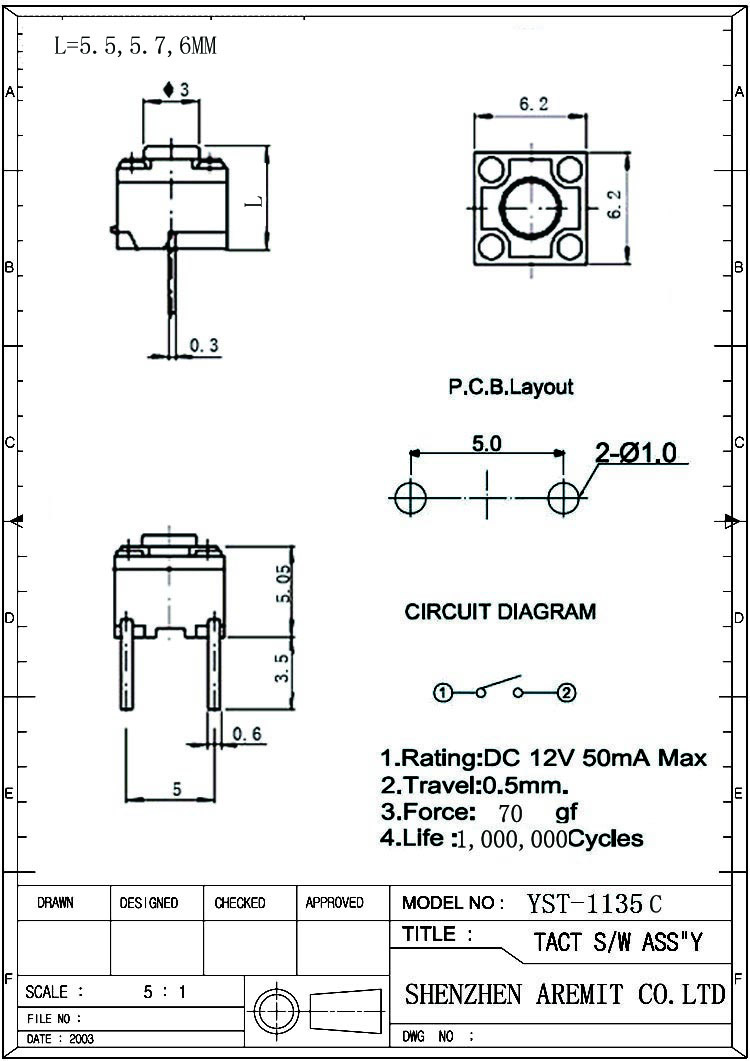 DIP Tact Switch YST-1135C