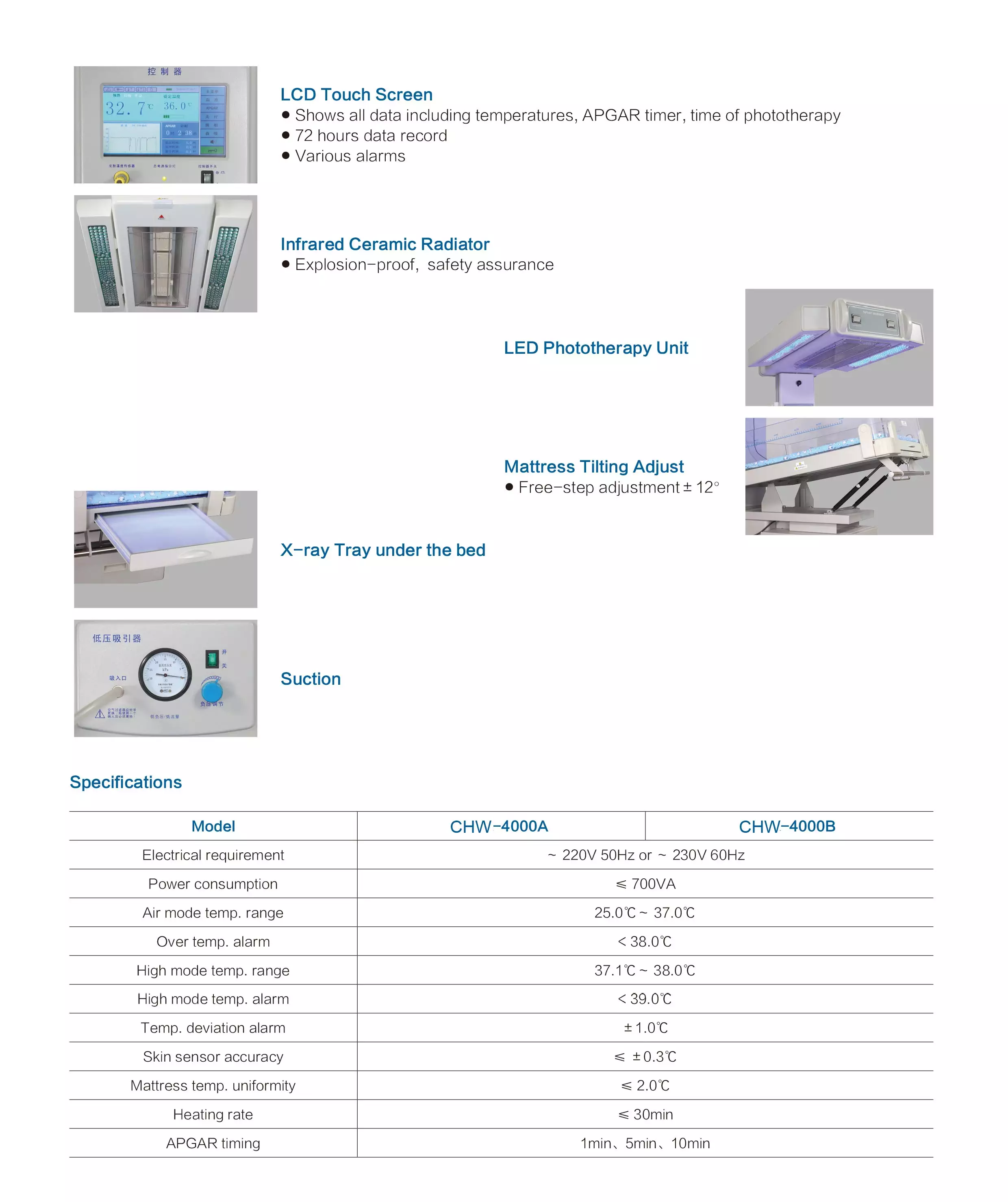 Lcd Touch Screen Baby Incubator Hospital Incubators Infant Radiant Warmer with infant phototherapy unit