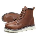 Fashionable Steel Toe Work Boots Slip Resistant Mid Top Leather Boots Unisex