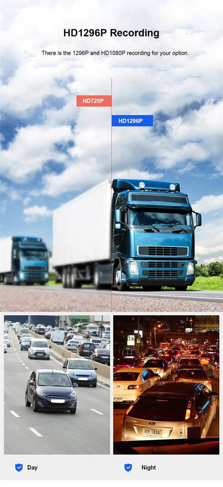 AHD 720P Vehicle Truck 9.66 Inch Screen Dash Cam Recorder DVR 4CH
