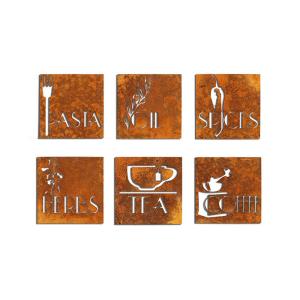 China Square Set 6 Kitchen Wall Decorations Rusty Corten Steel House Signs wholesale