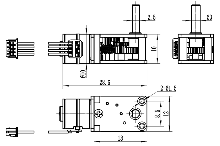 10-818G Optional Gear Ratio Precise Control Worm Gearbox 10mm Stepper Motor