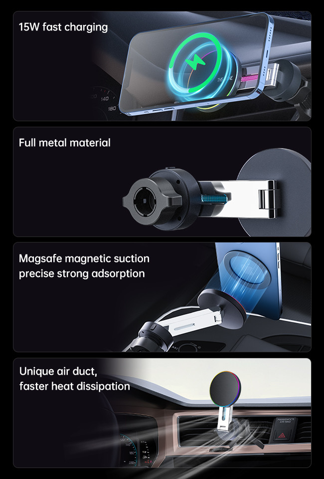 Multi Angle Adjustable Magnetic Car Phone Charger With Ambient Light