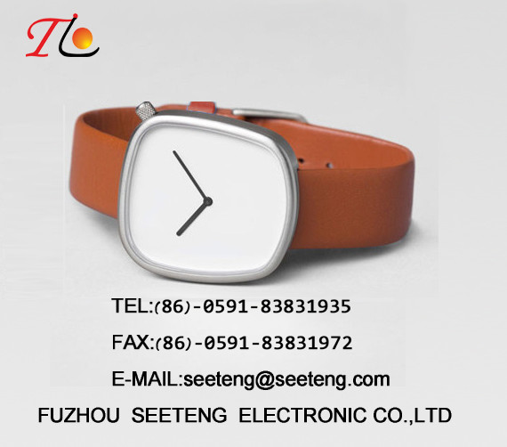 PU leather band square alloy case simple clean dial wrist watch for young men