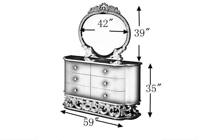 Black carved base dresser draws with mirror in black and match louis xvi bedroom TX-002