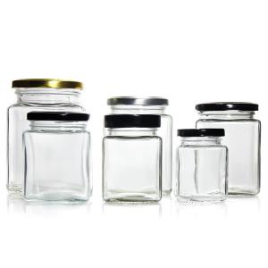 China Square Glass Food Jar Empty Storage Glass Jar With Metal Lid wholesale