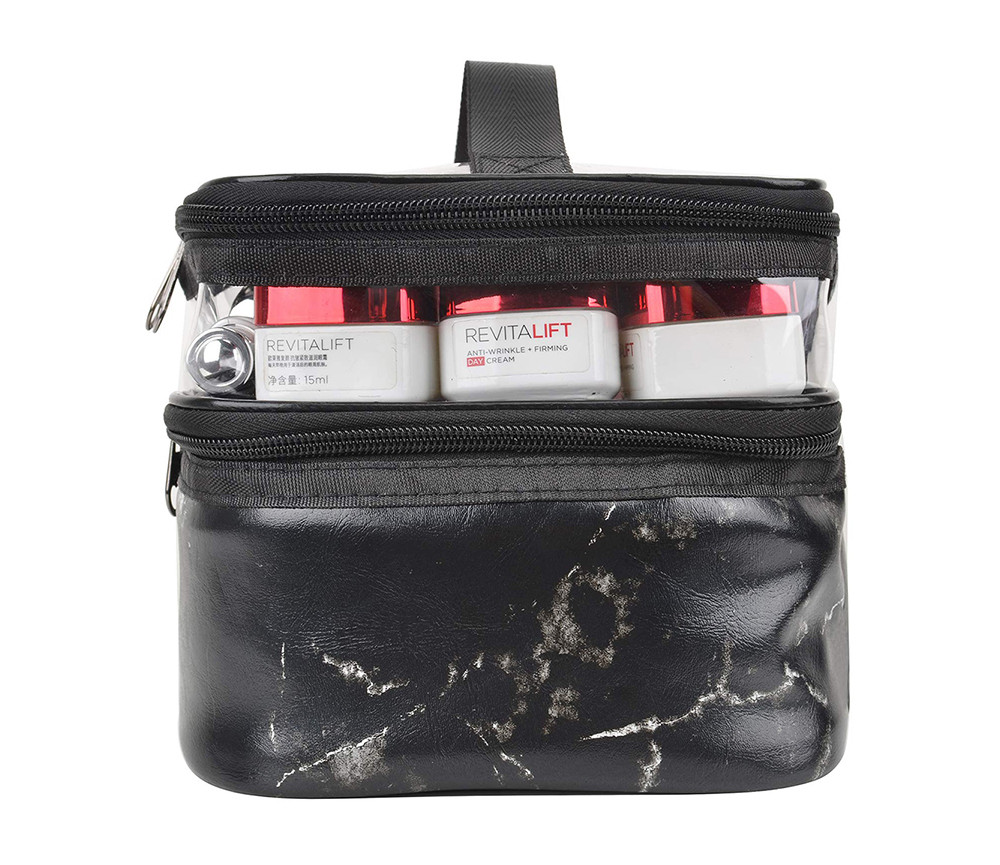 Zipper Closure Marble PU Makeup Organizer Travel Bag