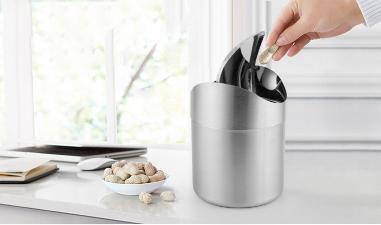 Morden Stainless Steel Cookwares Swing Top Mini Trash Cans For Desk
