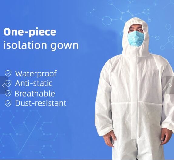 Hooded Disposable Protective Clothing , PP Nonwoven Protective Isolation Gown