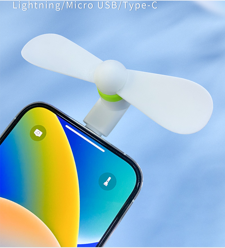 Customized Logo Mobile Phone Portable 3 In 1 USB Type C Fasting Cooling Mini Fan for 15g
