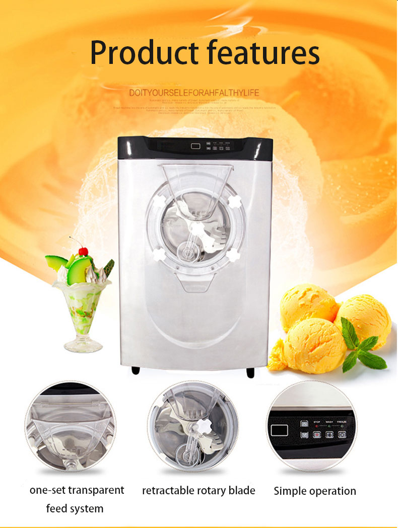 1.25HP Compressor 10-14L/H Output Large Cylinder Hard Ice Cream Maker for Commercial