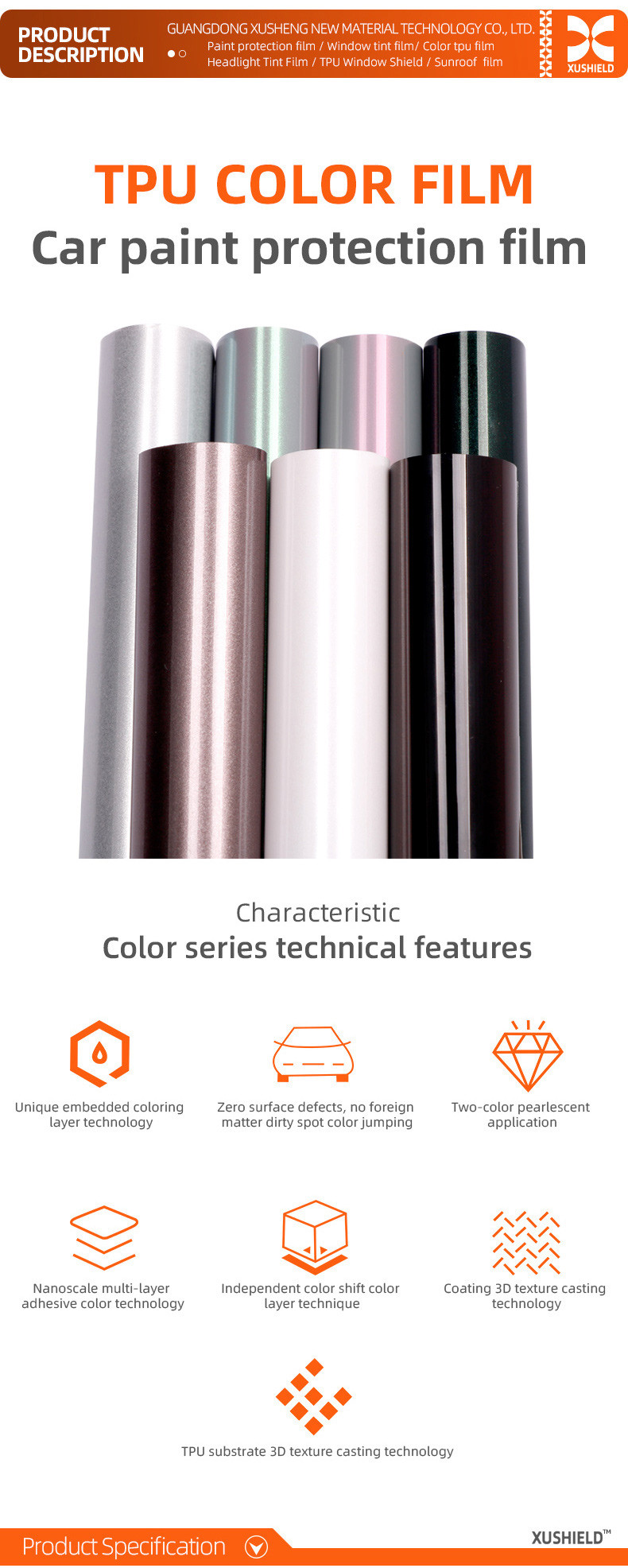 TPU White green 1.52m*15m green orange grey heat self-healing tpu PPF color change ppf auto anti scratch car paint surface protection film