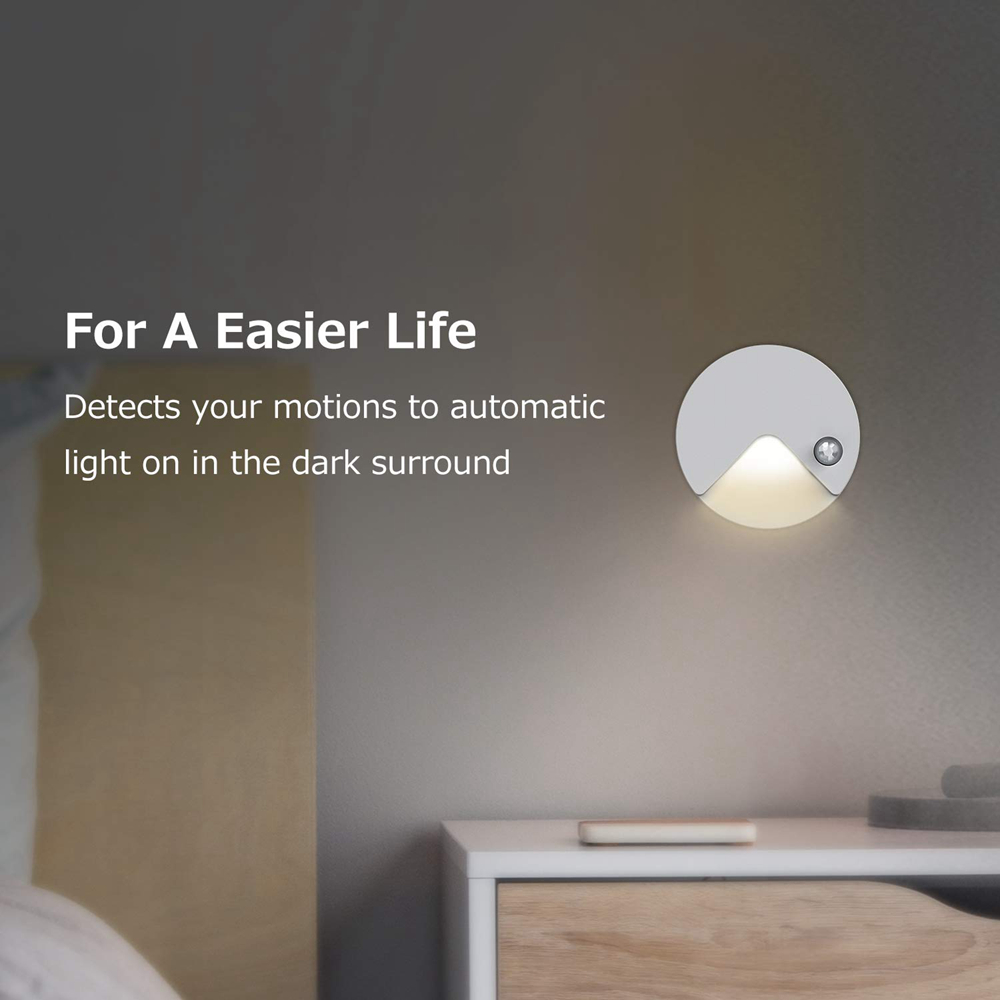 80mm Diameter 14.5mm Thickness Battery Operated Motion Sensor Light Cold White