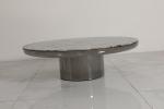Brushed Stainless Steel Round Coffee Table With Natural Marble Top