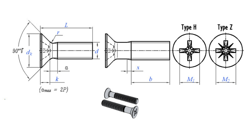 Customized Cross Recessed Screws M8 M10 Countersunk Flat Head Screws
