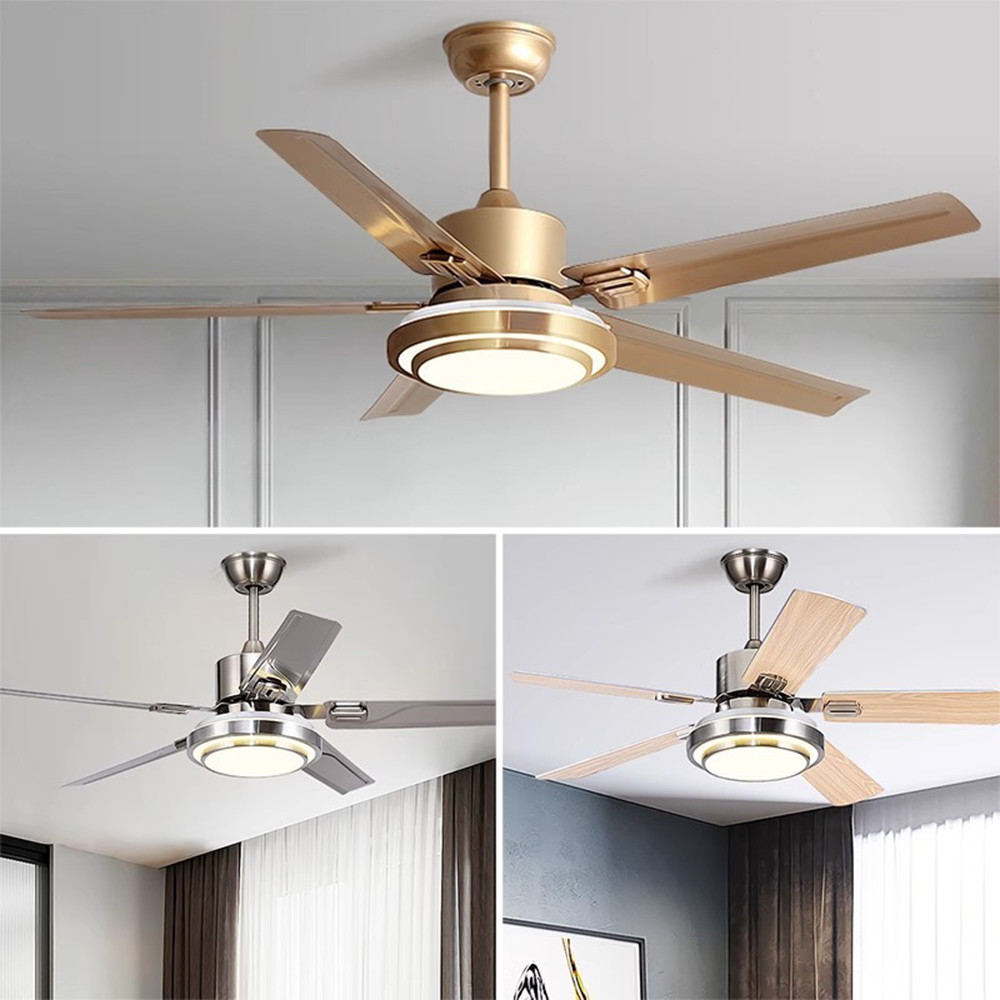 Wooden Ceiling Fan Light Fixtures Remote LED 52 Brushed Nickel Bedroom Living Room Abanico De Techo