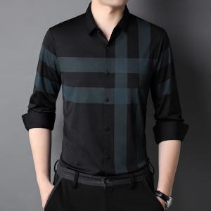 China Striped Polyester/Cotton Casual Black Shirt for Men Slim Fit Long Sleeve Shirts wholesale