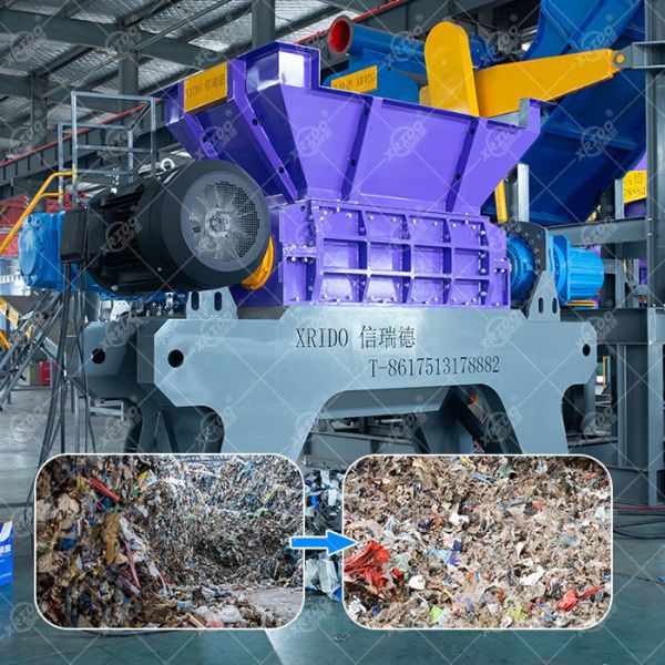 Xrido Automatic Double Shaft Waste Crusher Machine for Metal Recycling