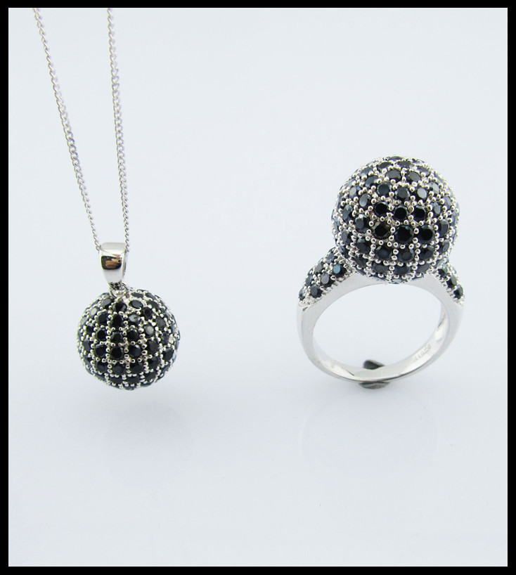 AAA CZ Bezel Set Sterling Silver Pendant Necklace Rhodium Plated Classic Jewelry Set