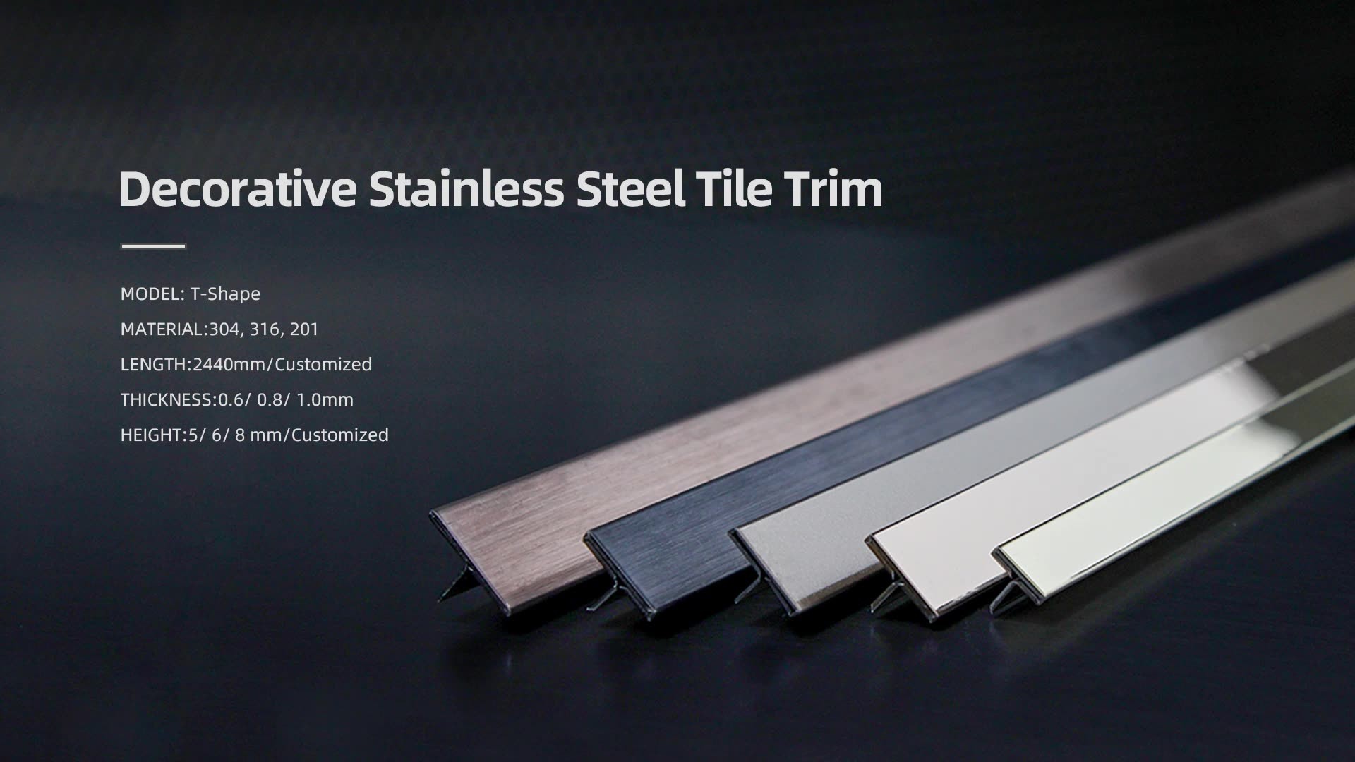 304 Stainless Steel T Shaped Trim Strip Tile Decor Profile Gold Metal Tile Trim Internal