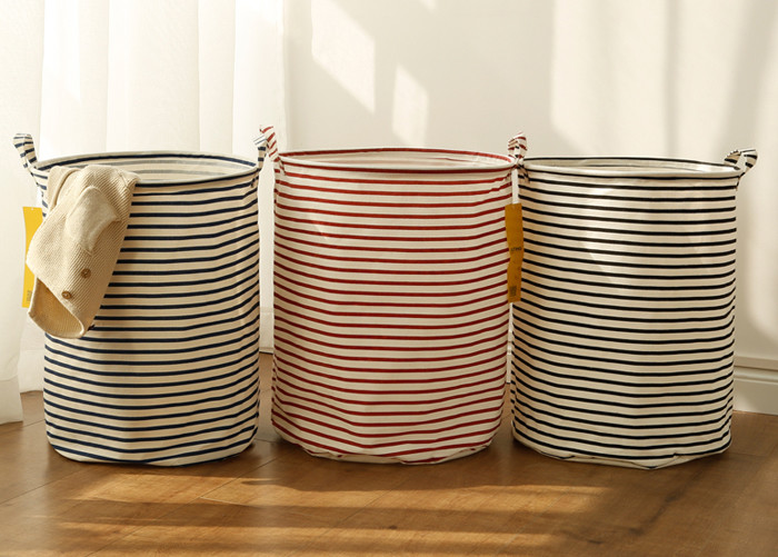 Puting portable Laundry basket storage bag box bathroom hamper bin customized colors stripe Green blue Cotton Linen